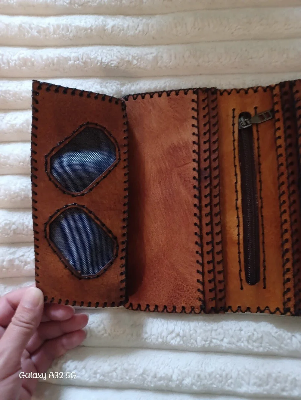 Hand-Tooled Egyptian Leather Wallet – Cleopatra Pyrography Trifold – Brand New